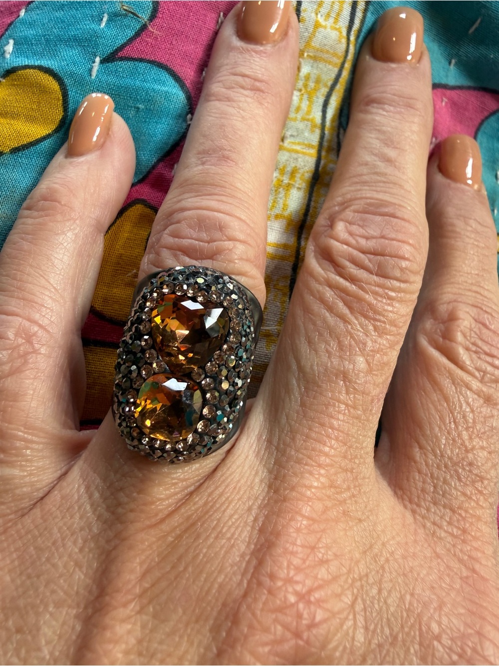 Statement Amber Crystal Dome Ring - Women Jewelry